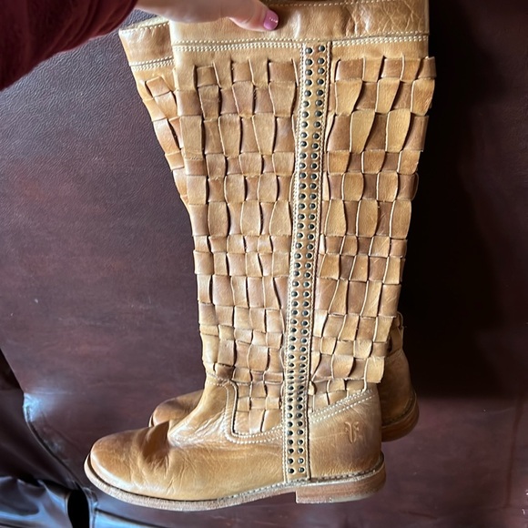 Frye Paige leather woven boots camel - Picture 3 of 8
